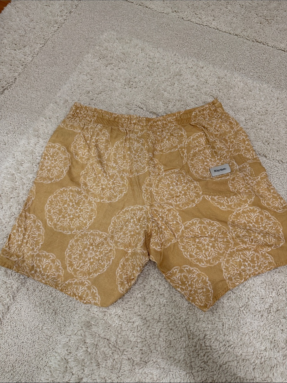 Rhythm. Men's Mustard Floral-Print Linen Shorts - Picture 2 of 5